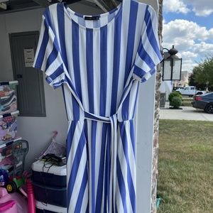 Calf-length striped, blue and white dress, XL, new